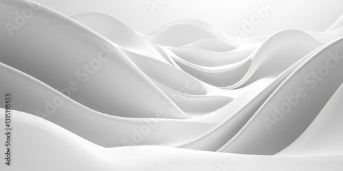 Sculptural Waves Minimalist 3D Rendering, Monochromatic Abstract Art