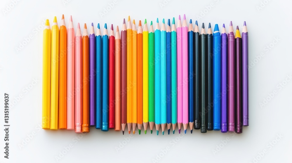 A collection of colorful school notebooks, pens, and pencils on a white isolated background A collection of colorful school notebooks, pens, and pencils on a white isolated background