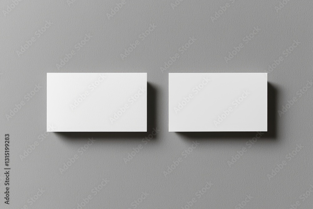 Two blank business cards on a grey background, ready for branding, design mockups, or corporate identity presentation. Ideal for marketing, advertising, and professional networking Two blank business cards on a grey background, ready for branding, design mockups, or corporate identity presentation. Ideal for marketing, advertising, and professional networking