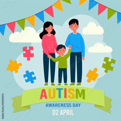 Poster for world awareness Autism Spectrum Disorder day, 2 of april, vector illustration.