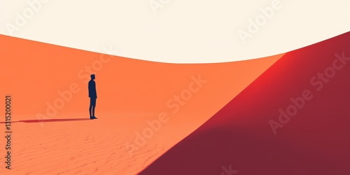 Solitary Man Silhouette Contemplating Vast Expansive Desert Landscape