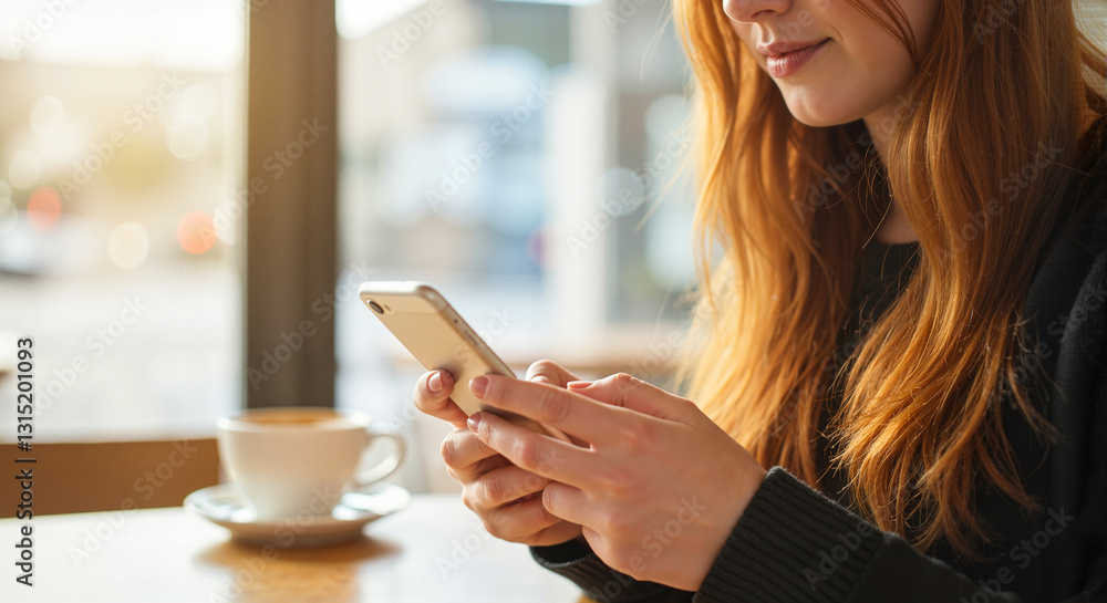Woman using smartphone in a café Woman using smartphone in a café