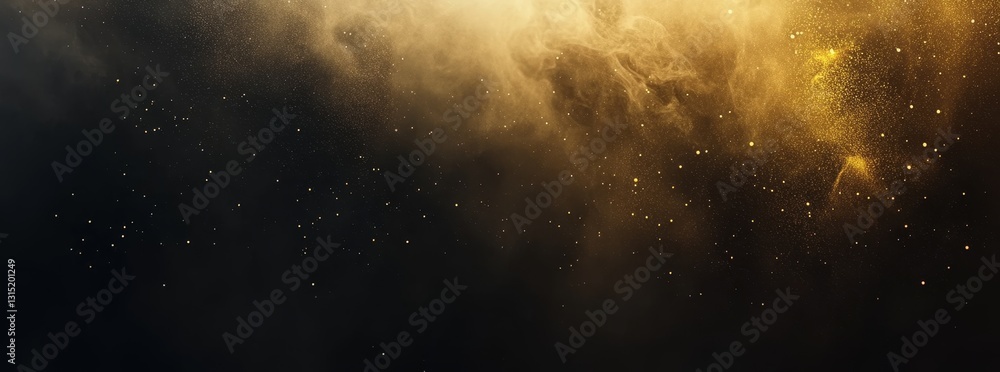 Naklejka premium Golden Dust Cloudscape Birds Fly, Night Sky