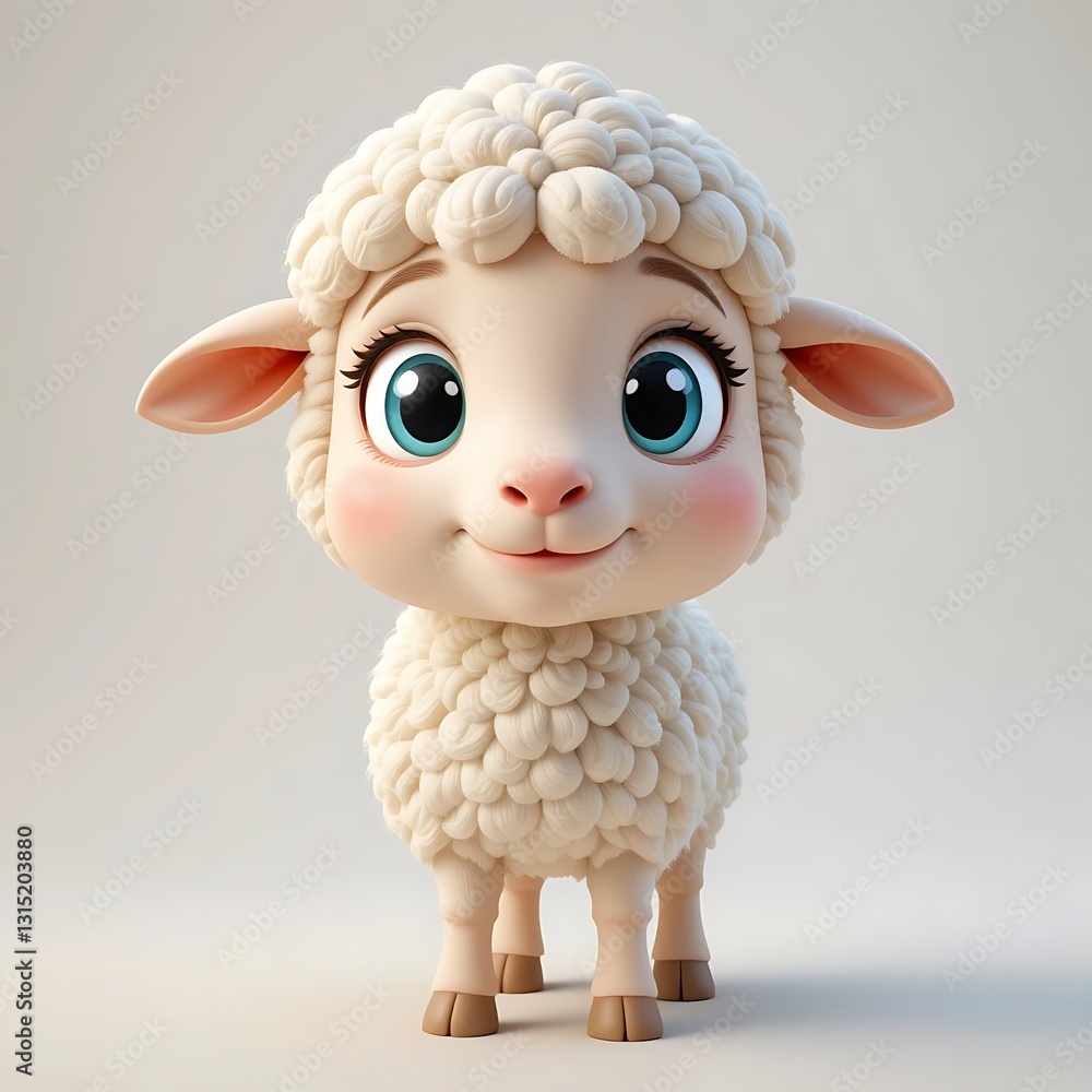 Naklejka premium Cheerful cartoon lamb prancing across white background, bringing whimsical charm to kid friendly design and playful graphic projects