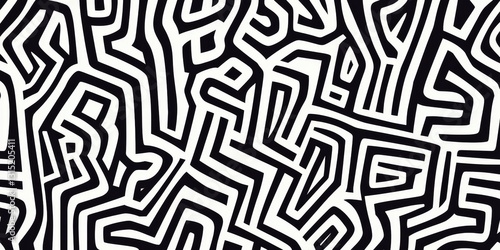 Abstract Black White Maze Pattern Textile Design (1)