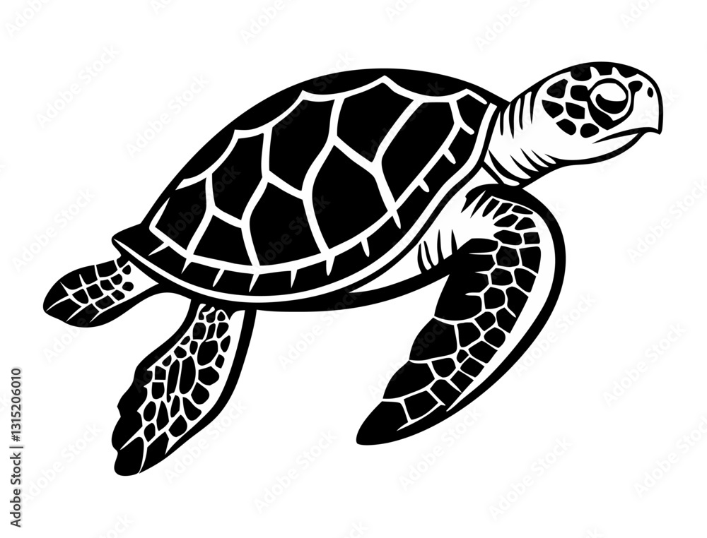 A black and white vector illustration of a turtle A black and white vector illustration of a turtle