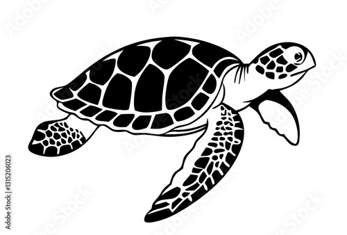 A black and white vector illustration of a turtle