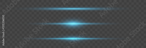 Network of blue horizontal glare. Neon horizontal lines of light. Glowing stripes on transparent background. Vector illustration.