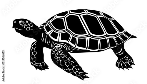 A black and white vector illustration of a turtle