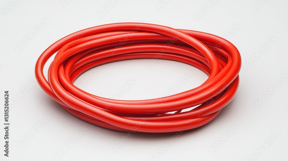 Coil of bright red flexible tubing on white background. Coil of bright red flexible tubing on white background.