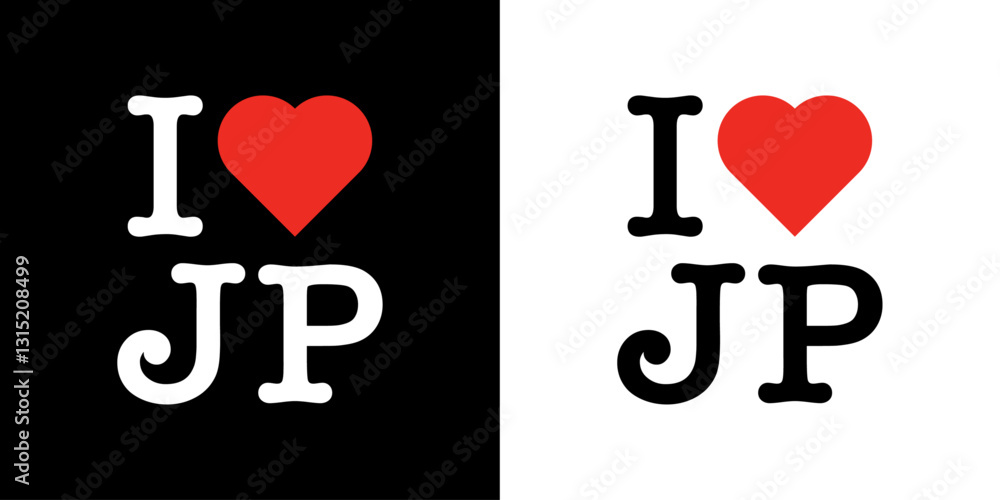 I Love JP JAPAN Country Red Heart Black White T-Shirt Sweatshirt Lettering Vector Design I Love JP JAPAN Country Red Heart Black White T-Shirt Sweatshirt Lettering Vector Design