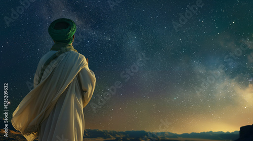 Person gazing at starry night in desert