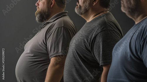 Overweight men standing in profile