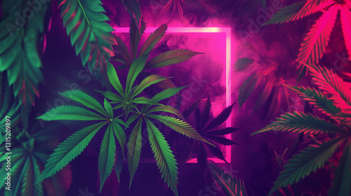 Cannabis Leaves with Neon Background