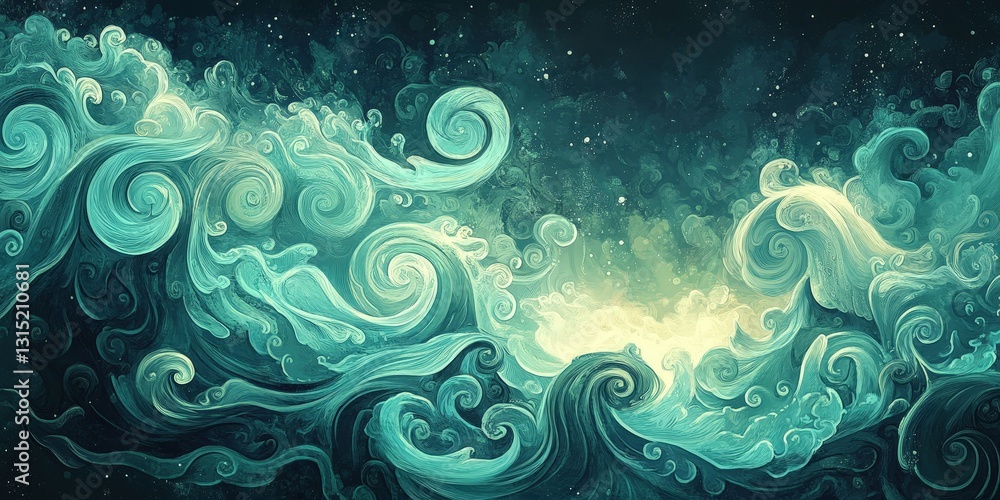 Teal turbulence, Whimsical swirls amidst a cosmic oceanic fantasy Teal turbulence, Whimsical swirls amidst a cosmic oceanic fantasy