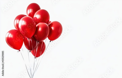 A bunch of red balloons floating against a white background, with a banner that has a space for text or design Generative AI