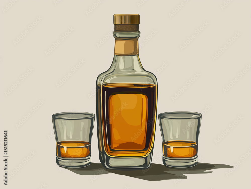 Vector tequila bottle with shot glasses isolated on a solid background Vector tequila bottle with shot glasses isolated on a solid background