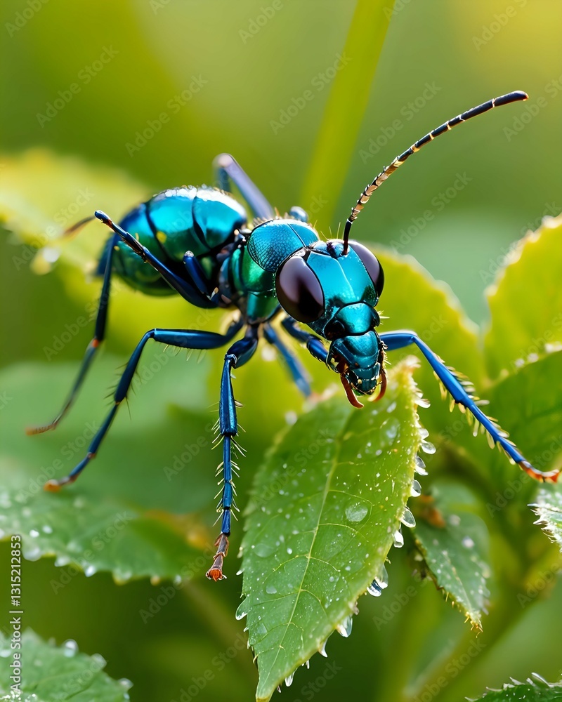 Naklejka premium green ant on a green leaf