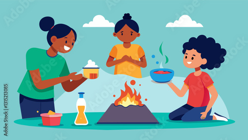 Using household items like vinegar and baking soda participants create their own homemade volcanoes and learn about chemical reactions in a fun and interactive way.. Vector illustration