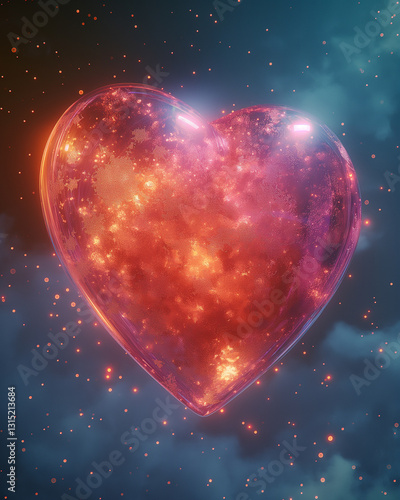 Glowing Heart in Cosmic Background