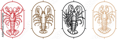 set of crayfish with plants black vector, engraving sketch ink poster black illustration etching style tattoo,