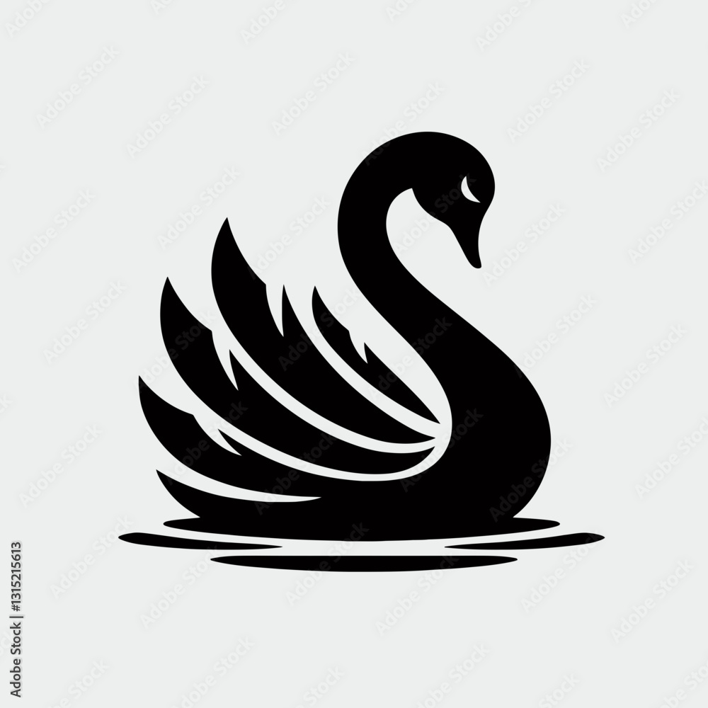 Fototapeta premium very simple flat and minimalist Swan Lake silhouette in black on a white background 