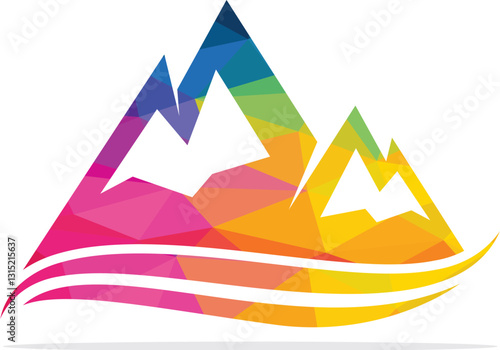 Mountain landscape logo design. Hiking travel and adventure concept design.