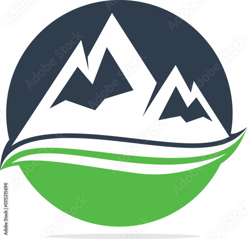 Mountain landscape logo design. Hiking travel and adventure concept design.