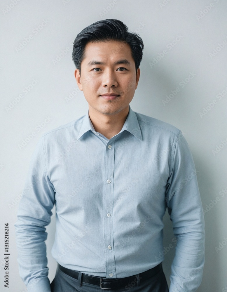 Determined Asian Man in Suit - Portrait of a strong and capable individual standing confidently with arms crossed, symbol of leadership and authority Determined Asian Man in Suit - Portrait of a strong and capable individual standing confidently with arms crossed, symbol of leadership and authority