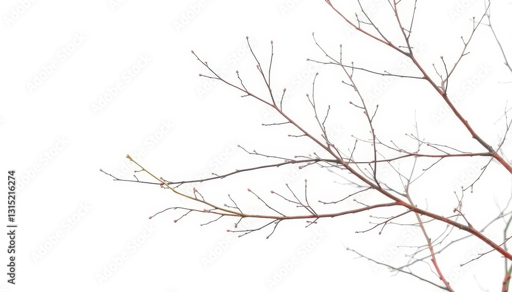 Delicate, bare branches isolated against a pure white backdrop, shape, branch Delicate, bare branches isolated against a pure white backdrop, shape, branch