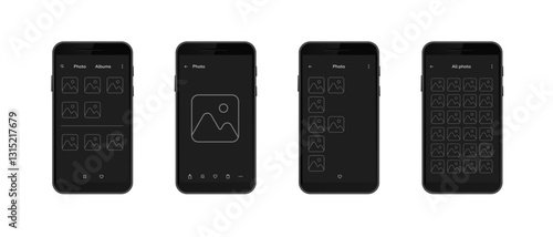 The smartphone screen shows a photo gallery app. album thumbnails and icons are visible on display.