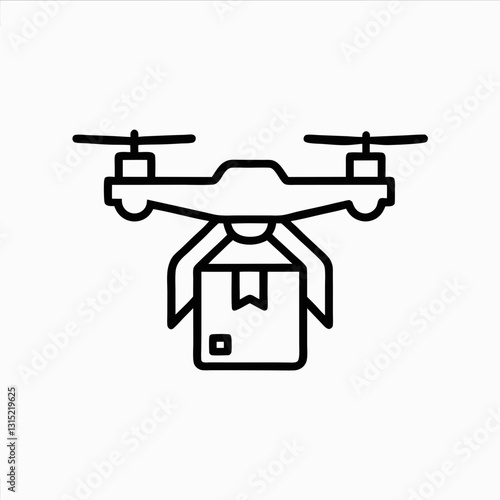Drone with delivery box represents modern logistics, contactless shipping and aerial parcel services. Concept: drone shipping, delivery tech, ecommerce logistics