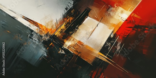 Dynamic textured abstract painting with red, black, and gold shades