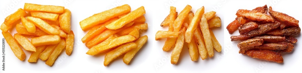 A top-down view of a set of french fries with a transparent background