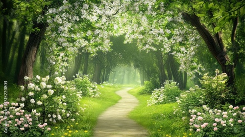Flowers in fresh green Spring woods.