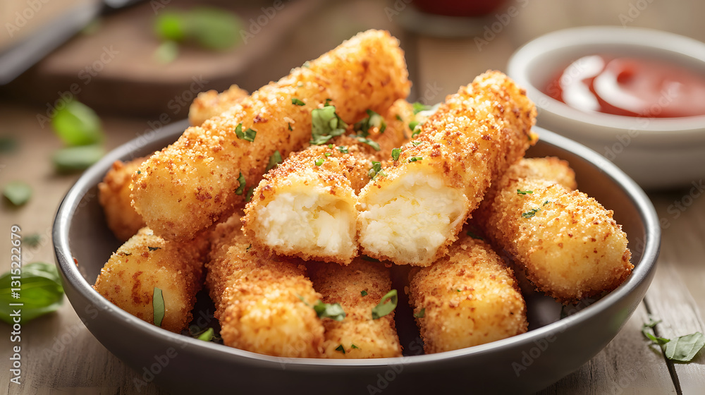 Mozzarella sticks air-fried to crispy golden perfection with a cheesy center, offering a guilt-free, low-fat, healthy version of a classic favorite snack. Mozzarella sticks air-fried to crispy golden perfection with a cheesy center, offering a guilt-free, low-fat, healthy version of a classic favorite snack.