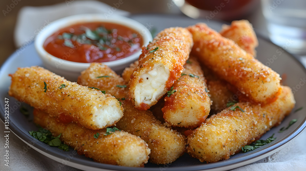 Mozzarella sticks as a delightful appetizer for an Italian dinner, served with marinara sauce for dipping, perfect for sharing with friends and family. Mozzarella sticks as a delightful appetizer for an Italian dinner, served with marinara sauce for dipping, perfect for sharing with friends and family.