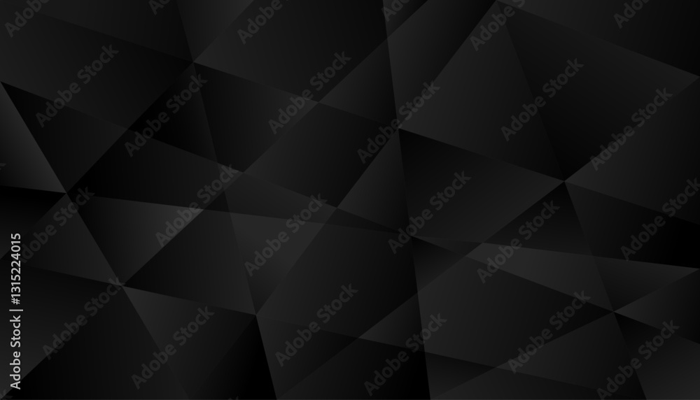 Obraz premium Modern glossy black background, simple pattern, gradient dark gray banner with geometric shapes, lines, stripes, triangles, futuristic design, paper cut or metallic effect.
