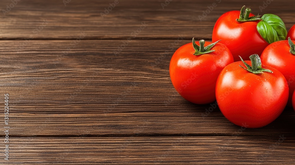 Fresh red tomatoes arranged neatly on a rustic wooden table surrounded by natural lighting and kitchen utensils Fresh red tomatoes arranged neatly on a rustic wooden table surrounded by natural lighting and kitchen utensils