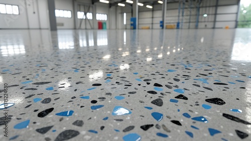A low-angle, close-up shot of a polished concrete floor.