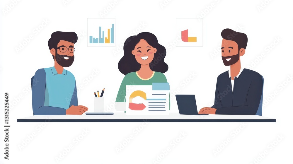 A businesswoman presenting a report to her colleagues with a smile on a white isolated background A businesswoman presenting a report to her colleagues with a smile on a white isolated background