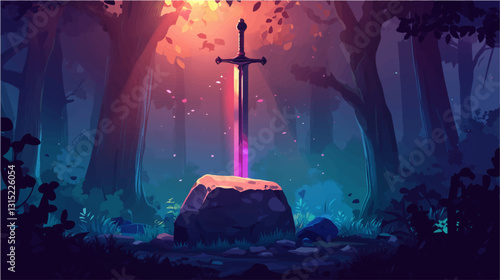 Sword in the stone. Vector flat cartoon illustration