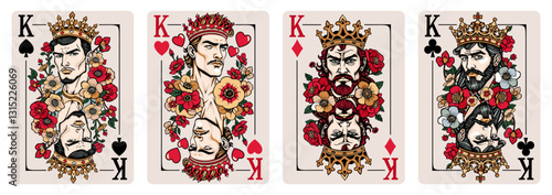 King of Spades, King of Hearts, King of Diamonds and King of Clubs. Playing cards vector set