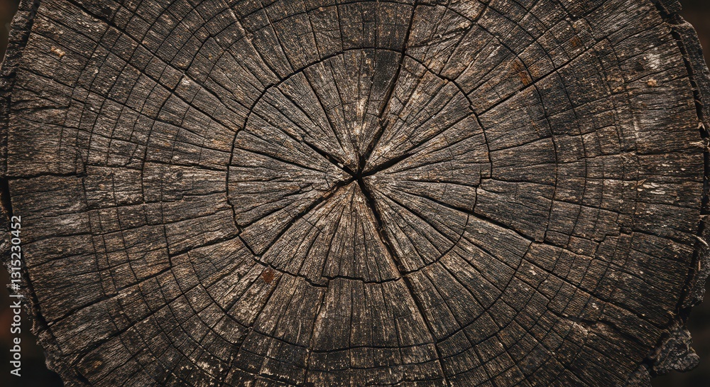 Fototapeta premium Detailed Tree Stump Cross Section Showing Annual Rings and Wood Texture