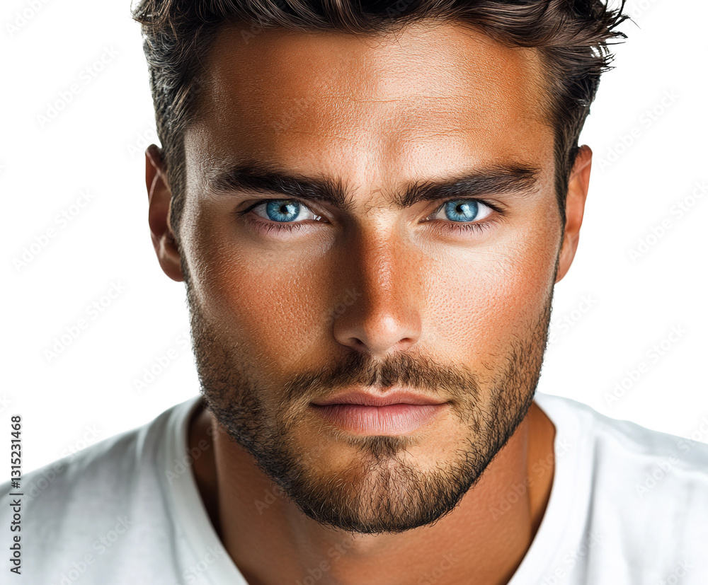 Obraz premium Portrait of young man neutral beauty isolated on transparent background, png