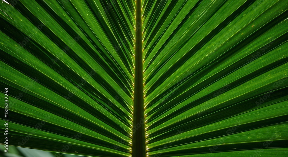 Obraz premium Detailed View of a Vibrant Green Palm Leaf Frond with Linear Pattern