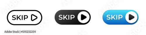 Three skip buttons with different styles and colors, each featuring an arrow icon for easy navigation.