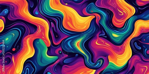 Vibrant chromatic spectrum painting with liquid swirls and movement