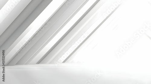 Abstract White Minimalist Interior Architectural Design With Angled Walls And Bright Lighting Empty Futuristic Hall Background 3D Illustration Rendering