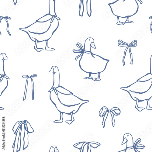 Gooses and bows seamless pattern